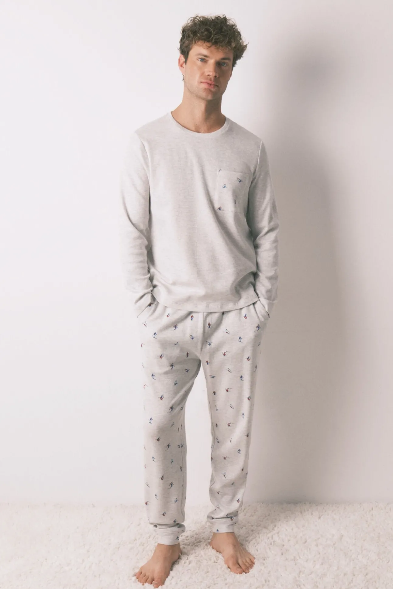 Pijama comprido masculino 100% algodão cinza
