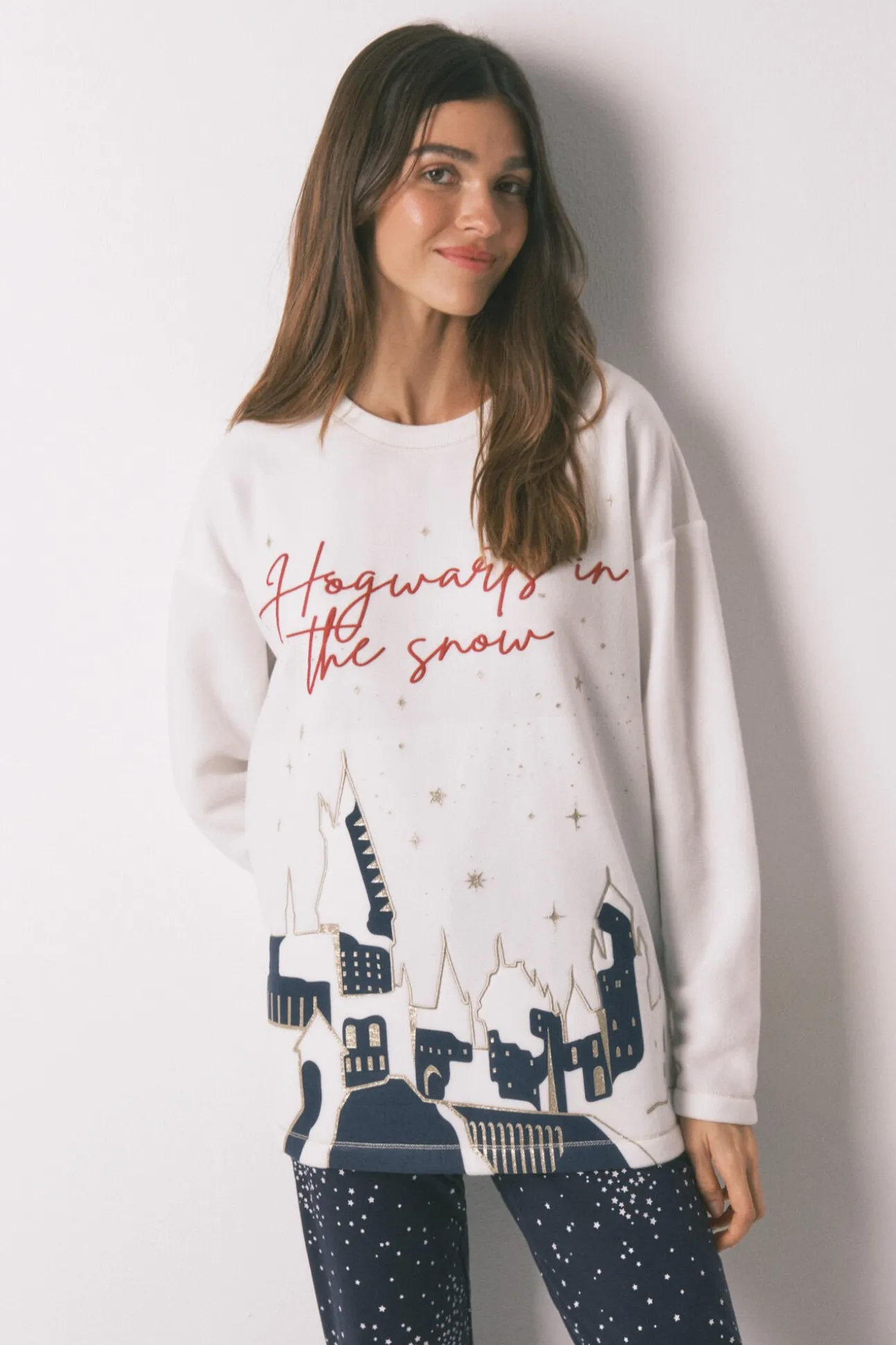 Pijama comprido polar estampado "Hogwarts"
