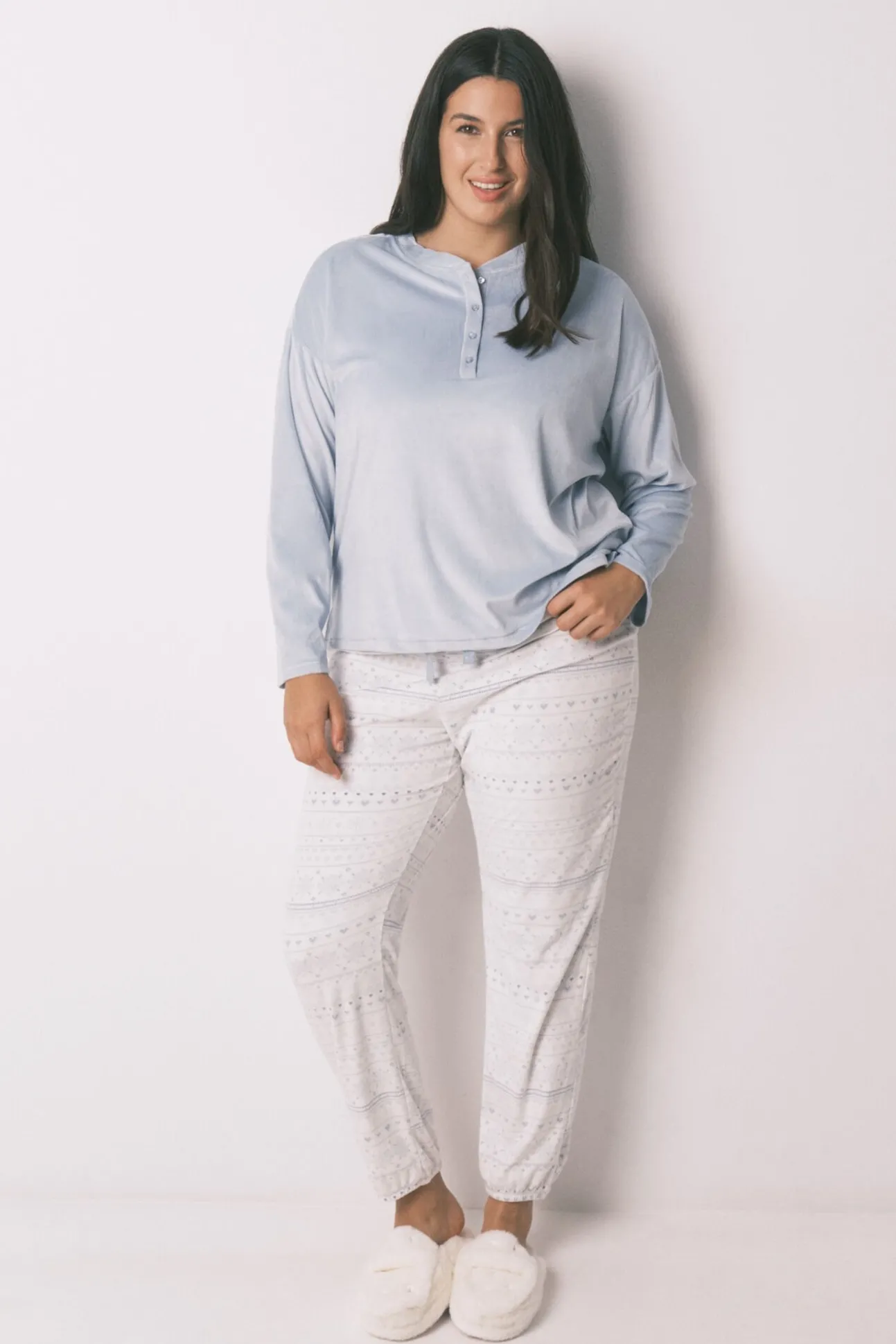 Pijama comprido polar suave azul