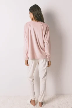 Pijama comprido polar suave rosa