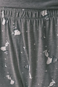 Pijama comprido Snoopy 100% algodão manga longa e curta