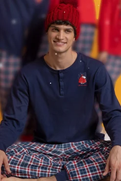 Pijama comprido Snoopy xadrez 100% algodão