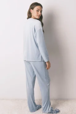 Pijama comprido veludo cotelê azul