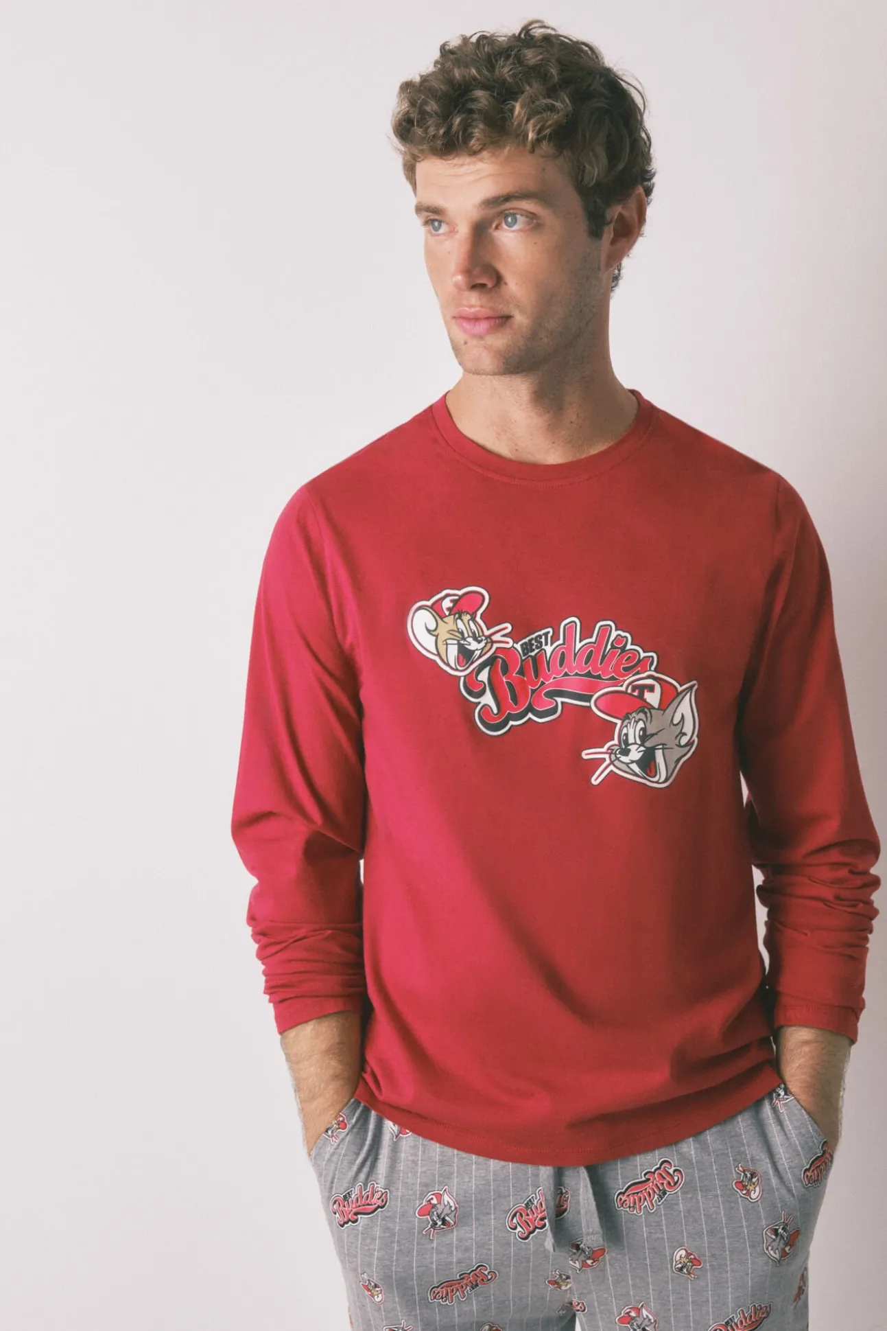 Pijama comprido vermelho Buddies 100% algodão
