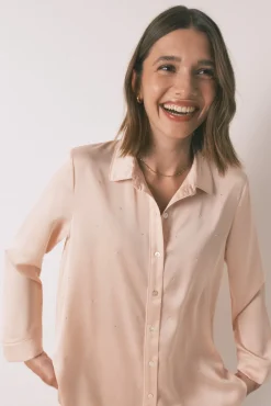 Pijama comprimida de strass em satin laranja