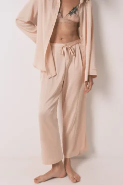Pijama comprimida de strass em satin laranja