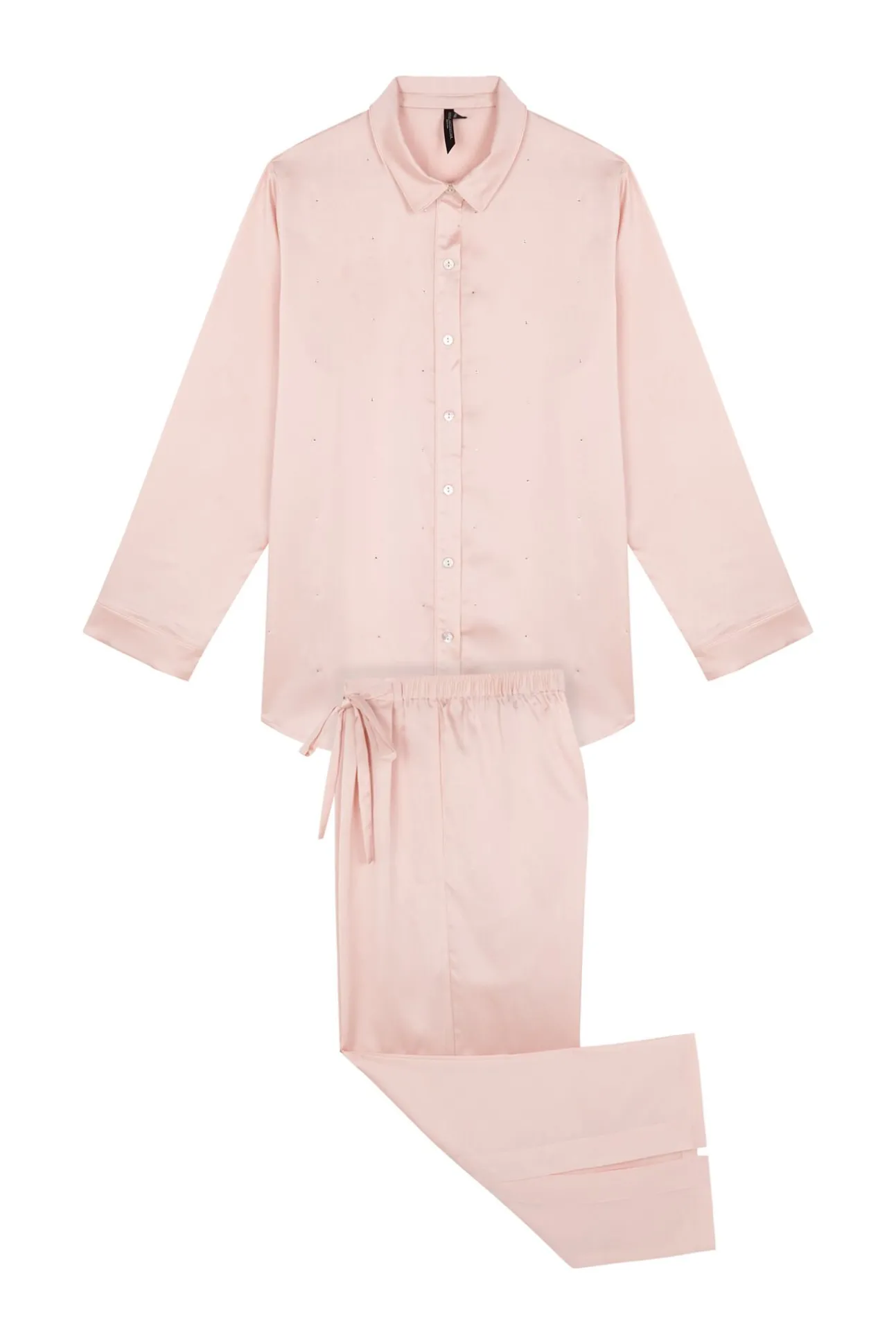Pijama comprimida de strass em satin laranja