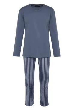 Pijama de malha de estampado de corte regular em azul claro