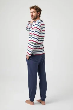 Pijama de malha riscas multicolorida Kiff Kiff