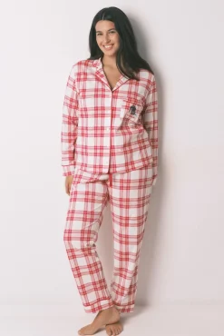 Pijama estilo camisa 100% algodão xadrez vermelho Mafalda