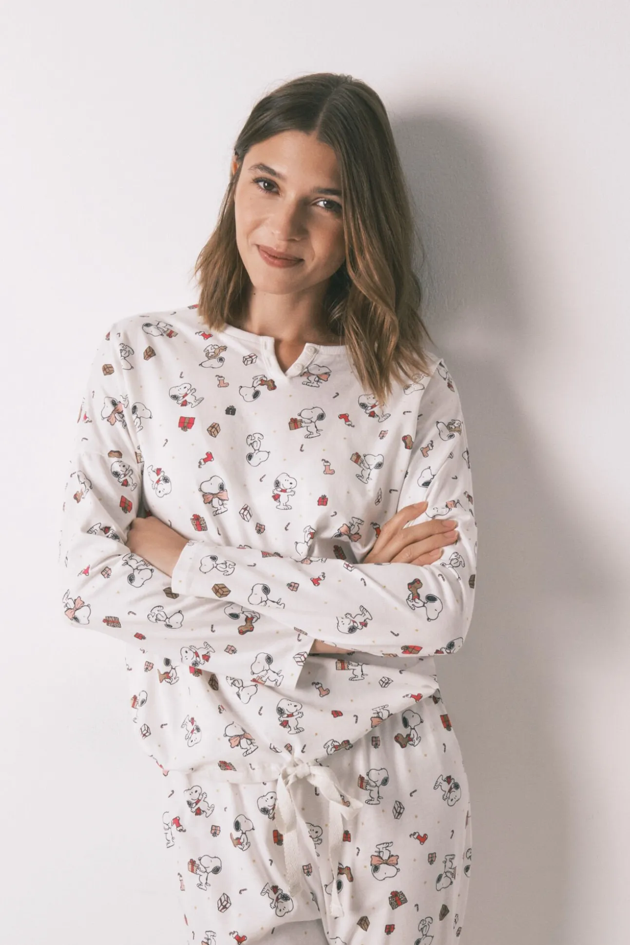 Pijama longo 100% algodão branco Snoopy
