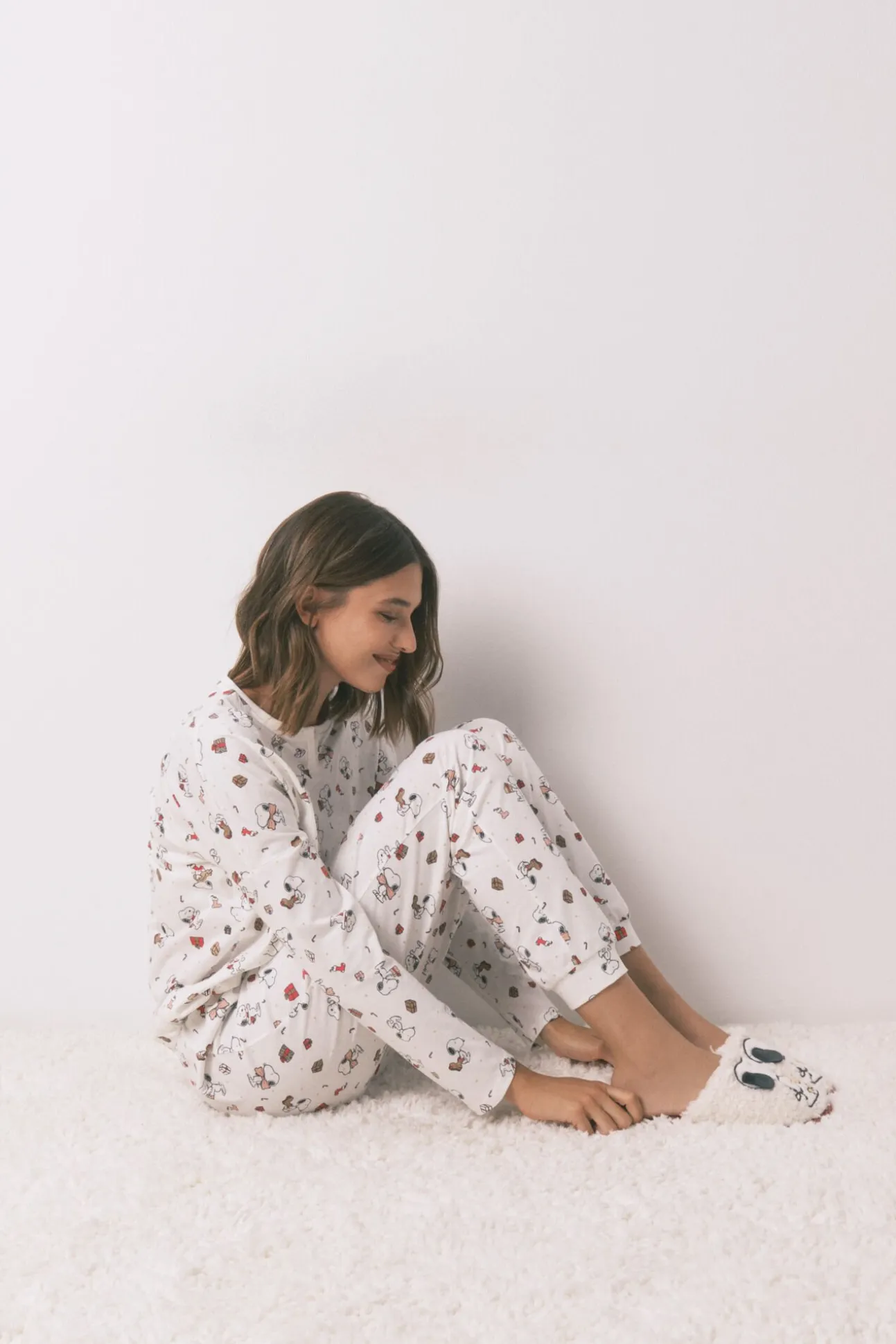 Pijama longo 100% algodão branco Snoopy