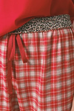 Pijama longo 100% algodão estampado xadrez vermelho Snoopy
