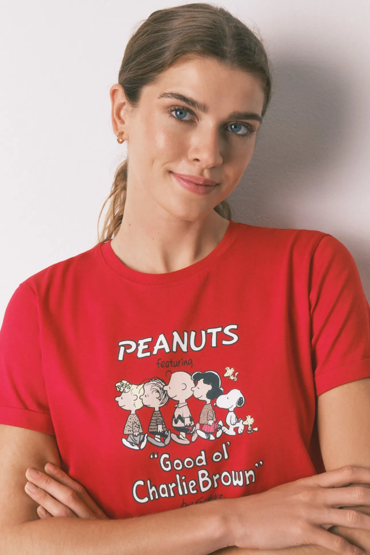 Pijama longo 100% algodão estampado xadrez vermelho Snoopy
