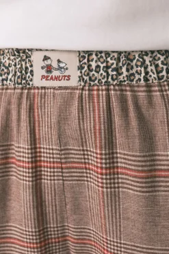 Pijama longo 100% algodão estampado xadrez Snoopy
