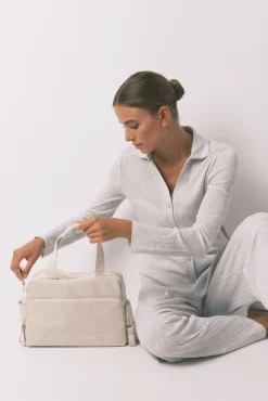 Pijama longo de algodão canelado cinza
