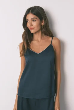 Pijama longo de cetim azul