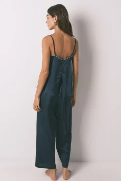 Pijama longo de cetim azul