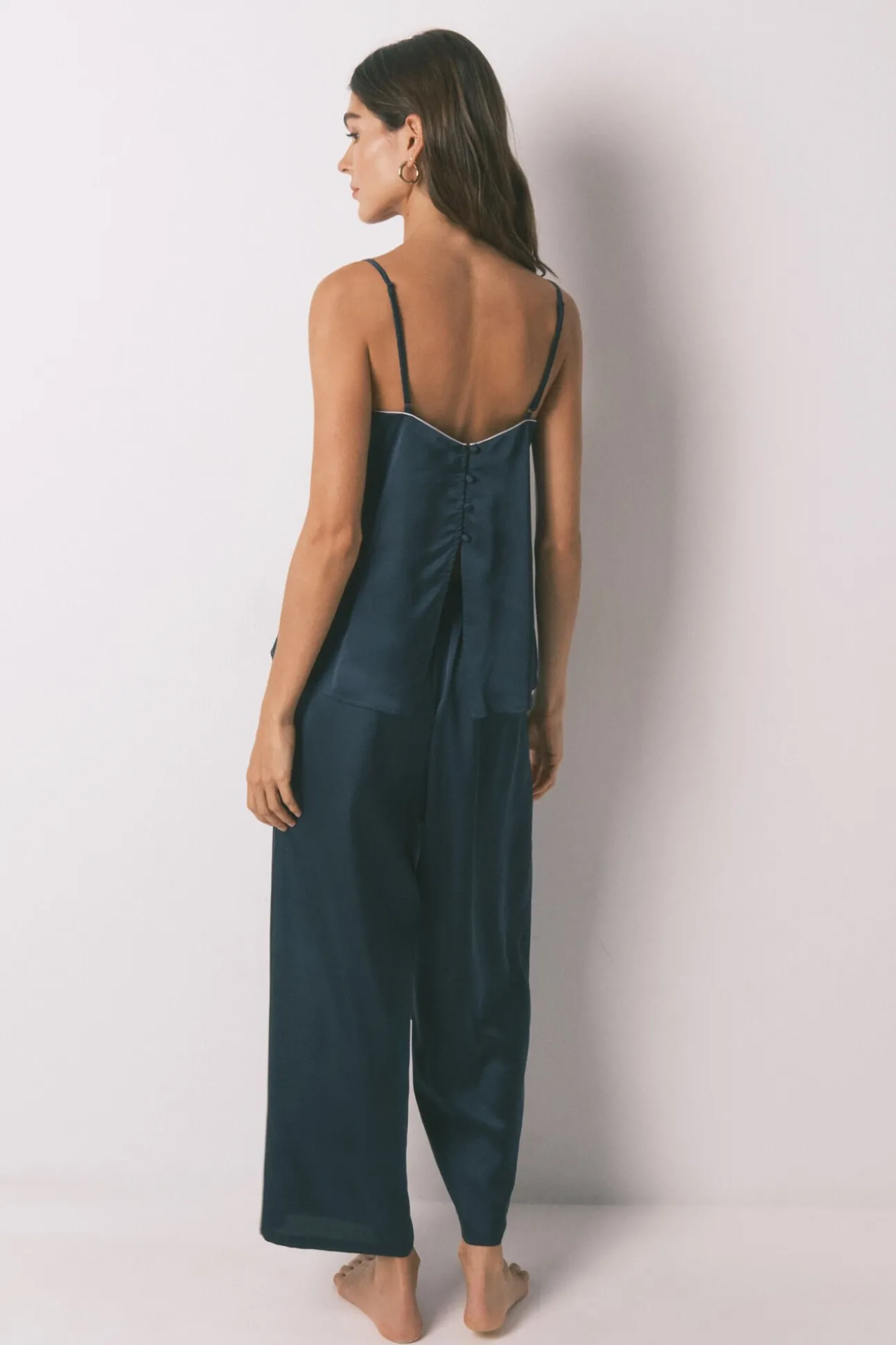 Pijama longo de cetim azul