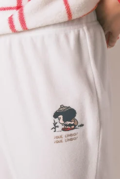 Pijama longo de lã xadrez branco Mafalda