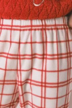 Pijama longo de lã xadrez vermelho Snoopy