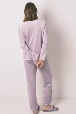 Pijama longo de veludo lilás