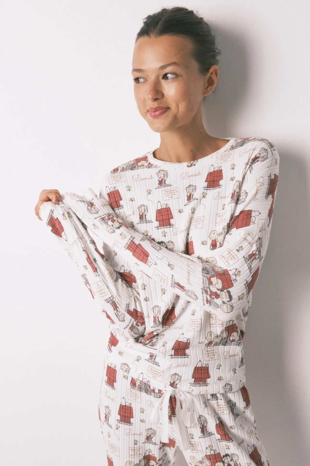 Pijama longo em canelada extrassuave branco do Snoopy
