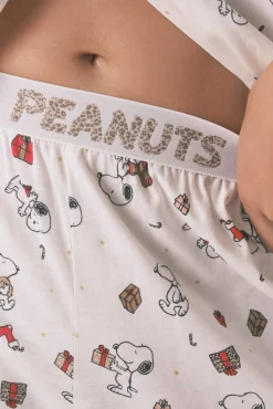 Pijama longo estilo camisa 100% algodão branco Snoopy