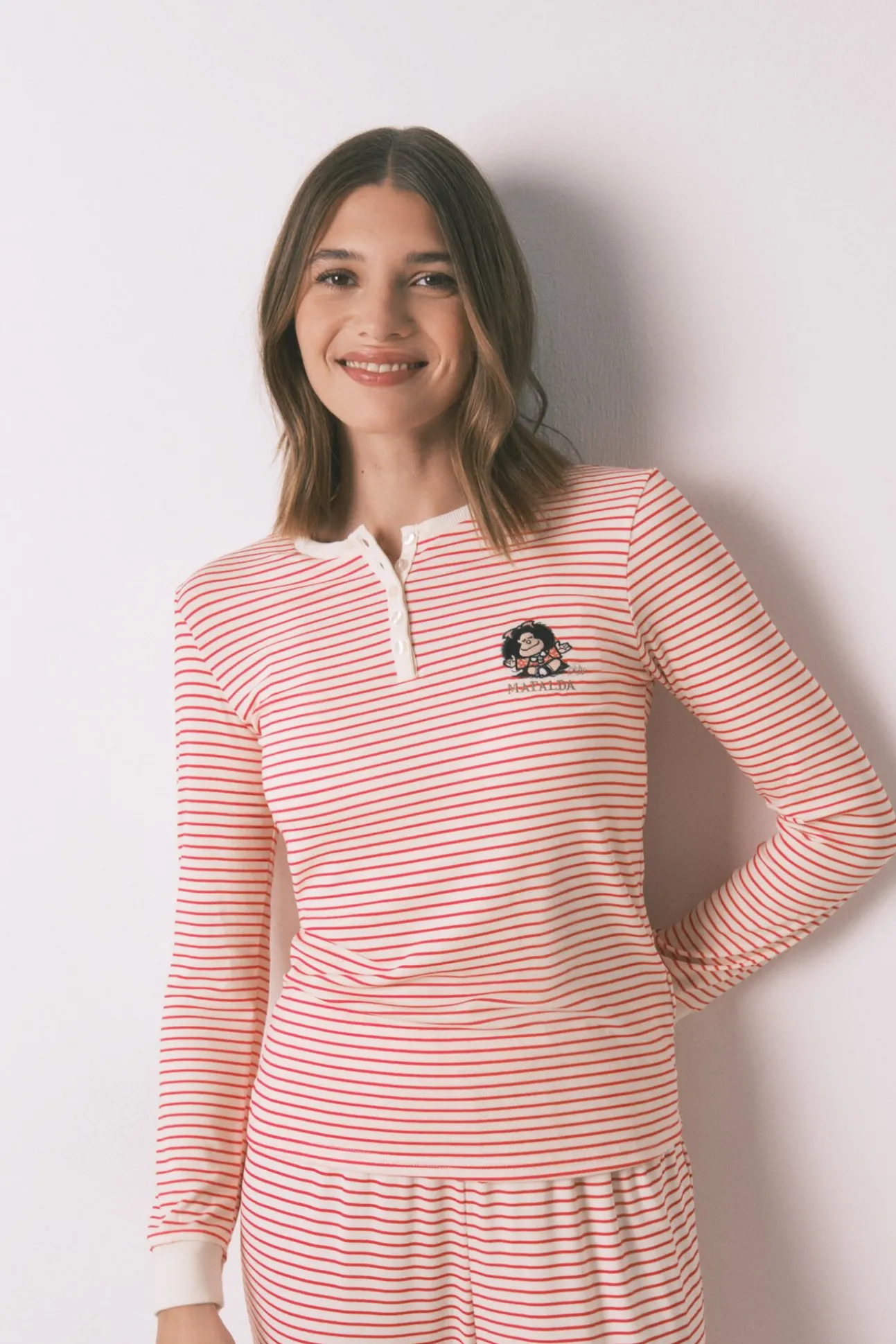 Pijama longo malha extra macia listrado Mafalda