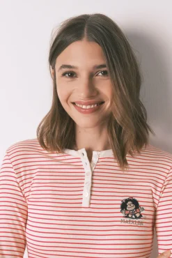 Pijama longo malha extra macia listrado Mafalda