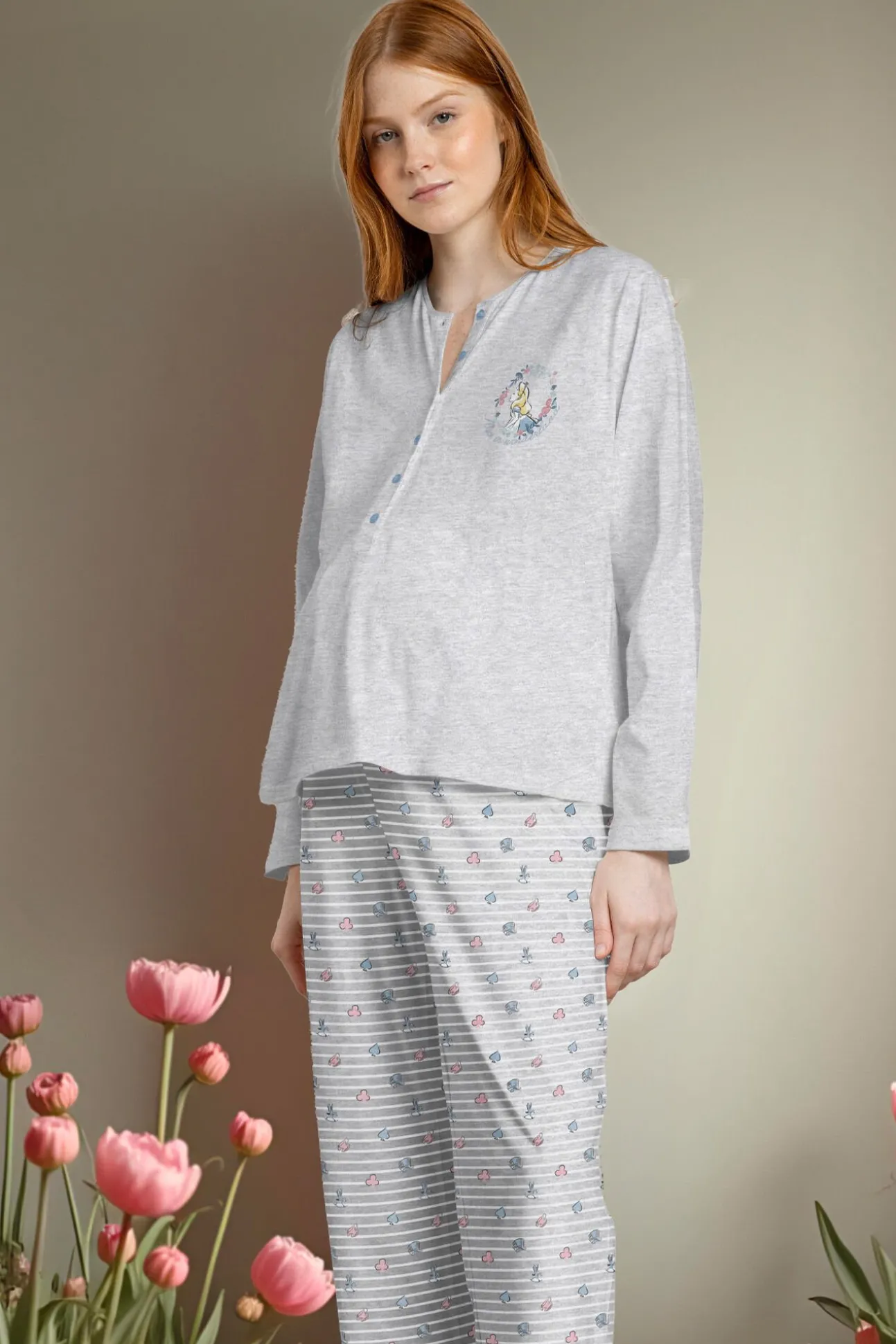 Pijama maternity comprido riscas Alicia Wonderland