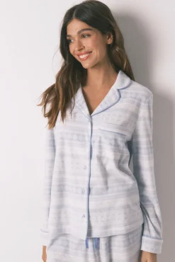 Pijama pijama comprido de lã polar com borda