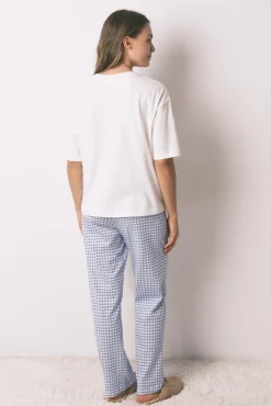 Pijama pijama comprido de algodão Snoopy Vichy de manga manga