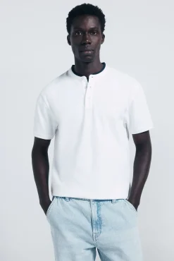 Polo piqué gola mao slim fit