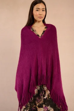 Poncho assimétrico com franjas