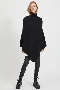Poncho de malha com gola alta