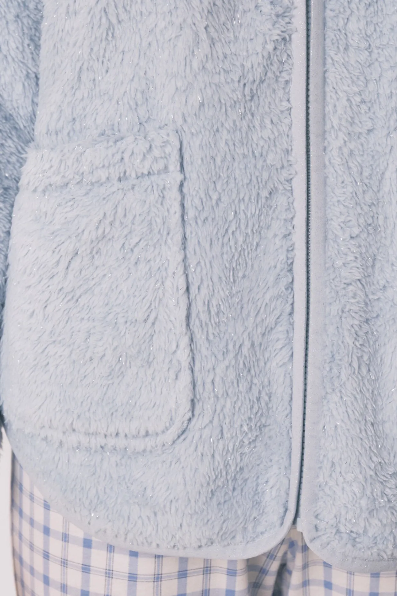 Robe curta de tecido de pelo azul lurex