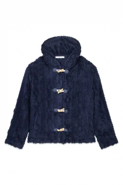 Robe curto polar com capuz suave azul
