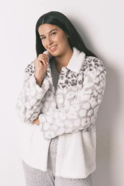 Robe curto tricolor animal print em borrego