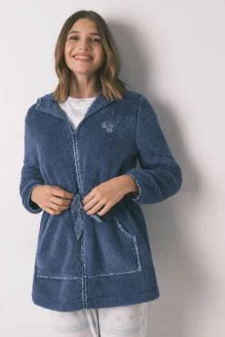 Robe midi com capuz em polar lurex azul