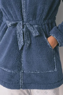Robe midi com capuz em polar lurex azul