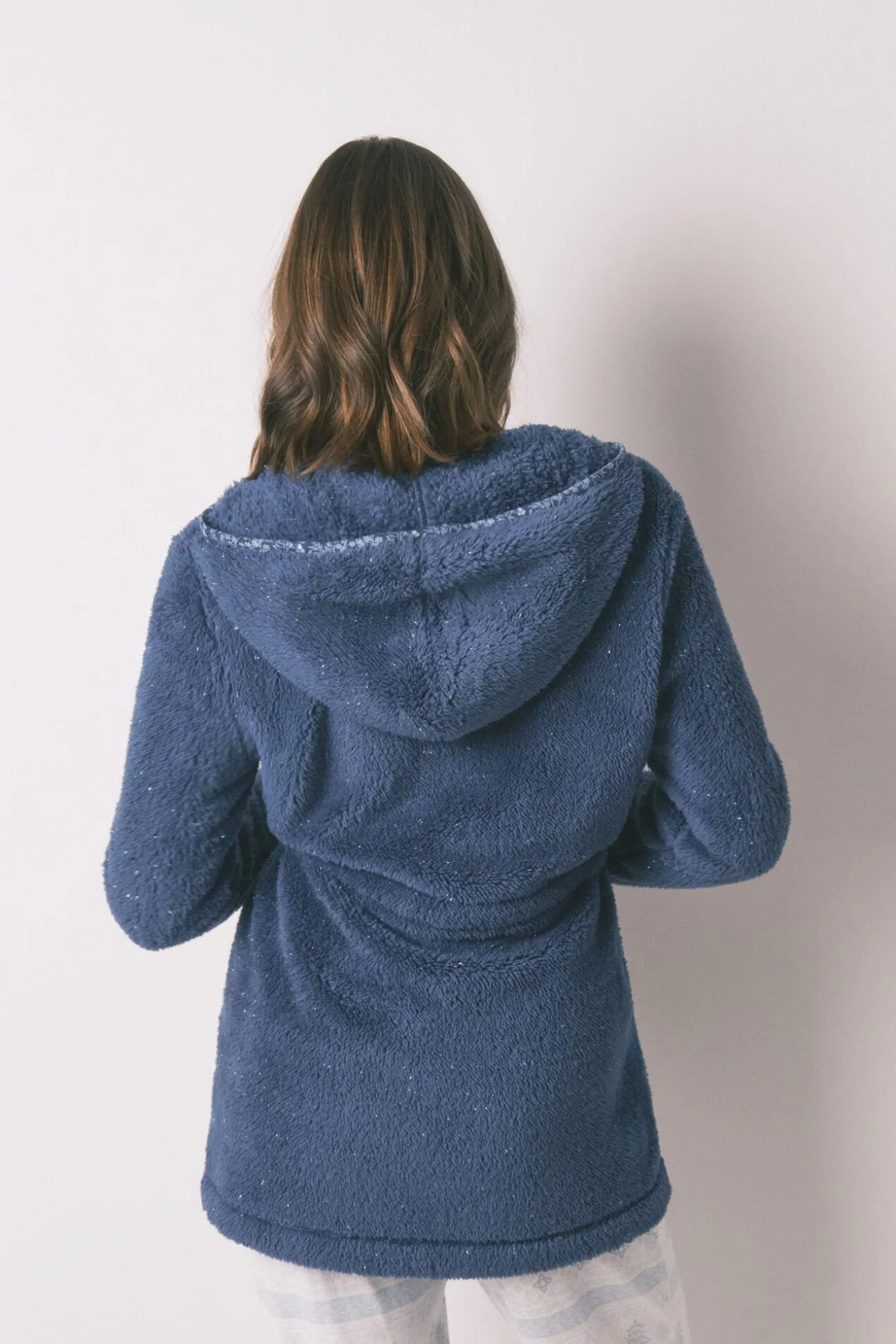Robe midi com capuz em polar lurex azul