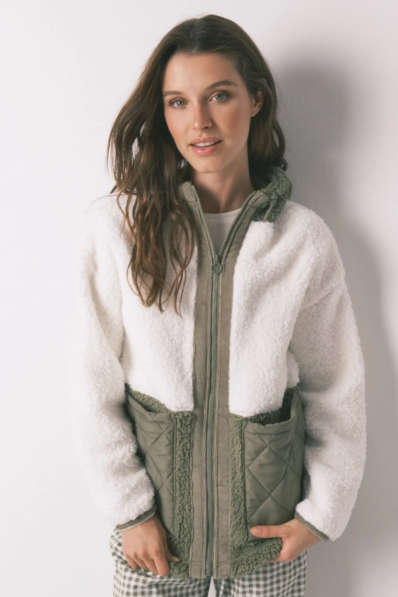 Robe midi de borrego em bloco verde