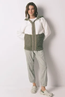 Robe midi de borrego em bloco verde