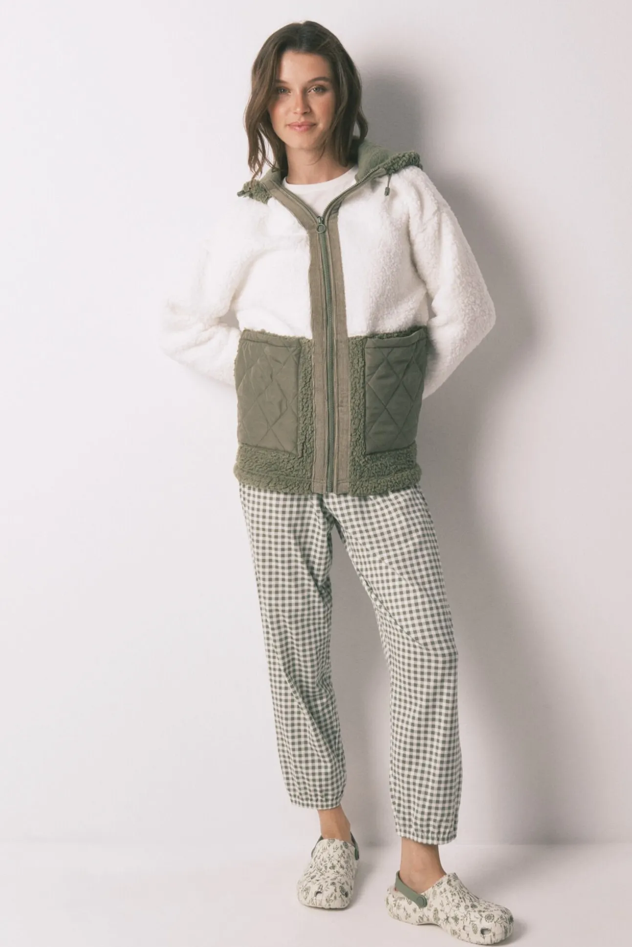 Robe midi de borrego em bloco verde