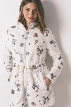 Robe polar curto branco com estampado do Snoopy