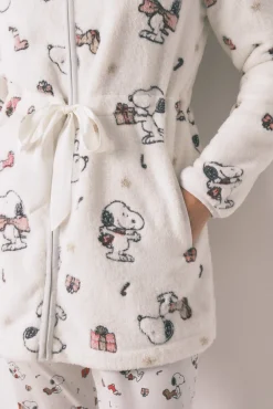 Robe polar curto branco com estampado do Snoopy