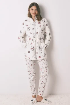 Robe polar curto branco com estampado do Snoopy