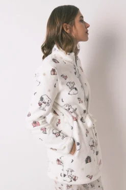 Robe polar curto branco com estampado do Snoopy