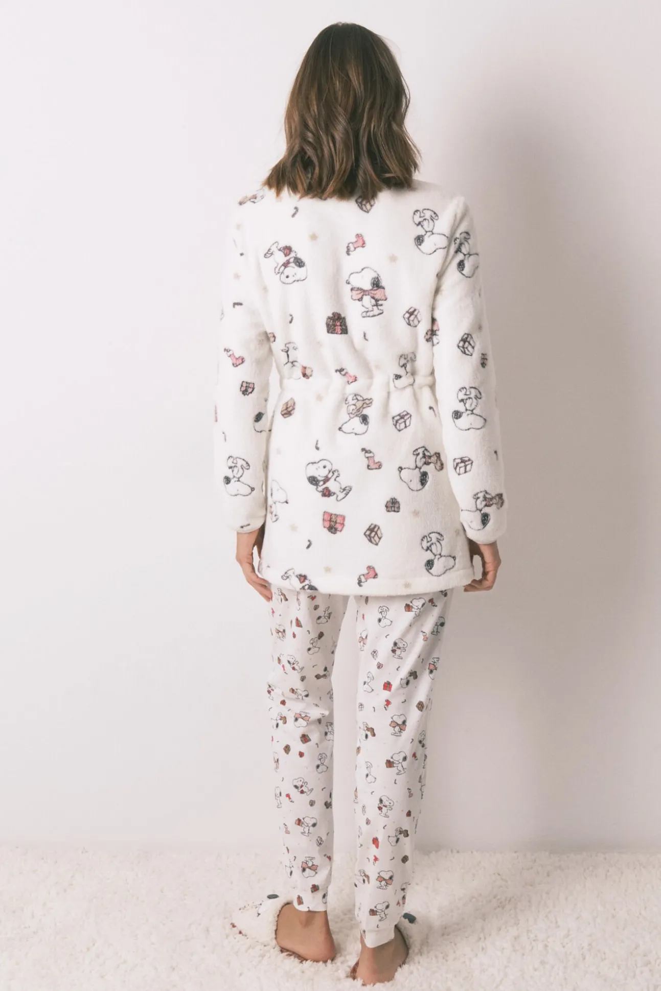 Robe polar curto branco com estampado do Snoopy